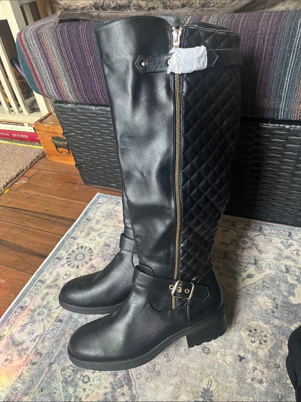Dream Pairs Black Quilted Over-the-Knee Riding Boots